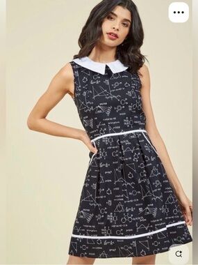 Retrolicious Retro Pinup White Collar Sleeveless Dress Chemistry Math Theme M
